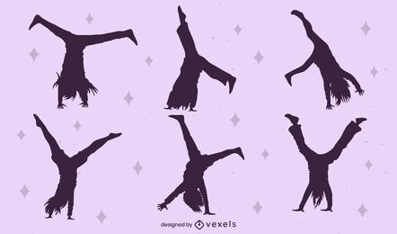 Girl doing gymnastics sport silhouette set