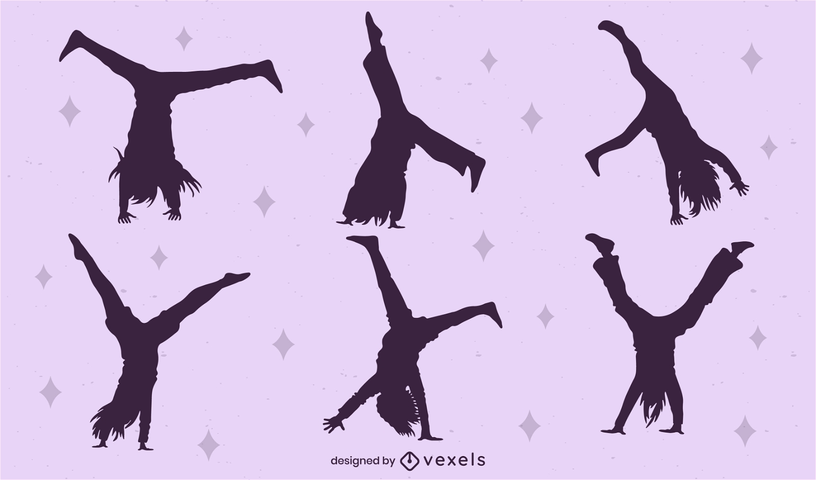 Mädchen, das Gymnastik-Sport-Silhouette-Set macht