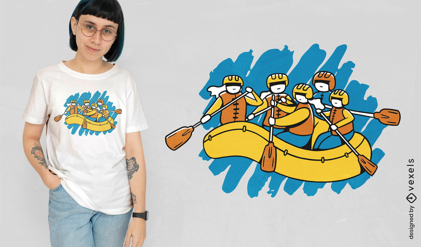 Diseño de camiseta de barco de rafting.