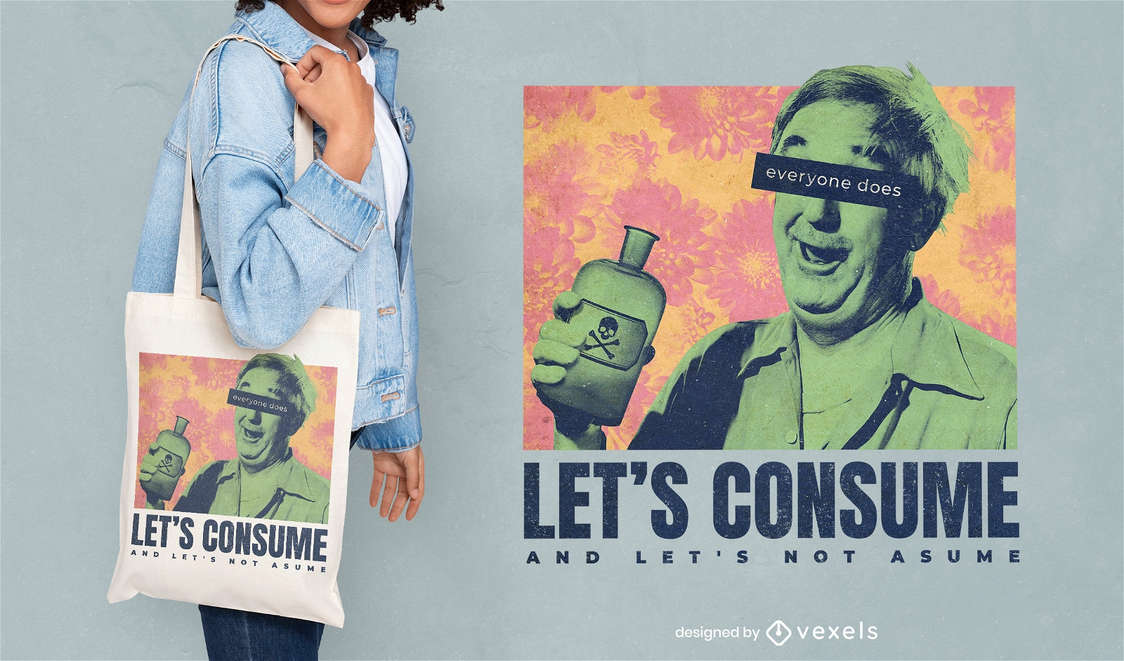 Man with poison bottle quote tote bag design
