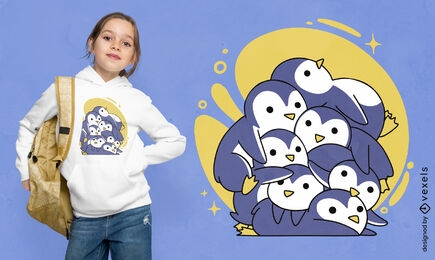 Design de camiseta de pilha de desenhos animados de pinguim fofo