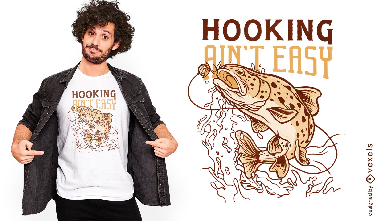Design de camiseta com citação de peixe com anzol