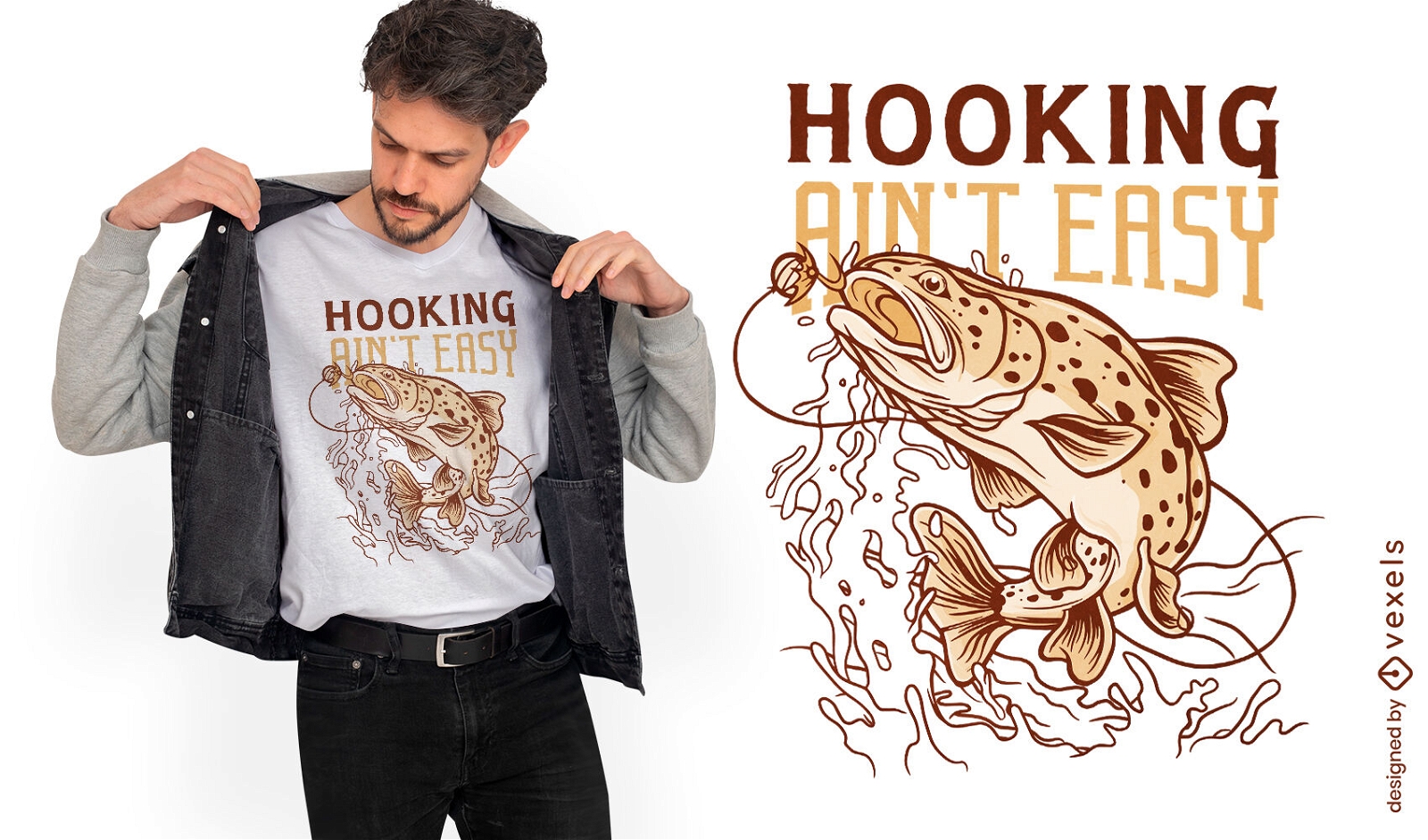 Design de camiseta com cita??o de peixe com anzol