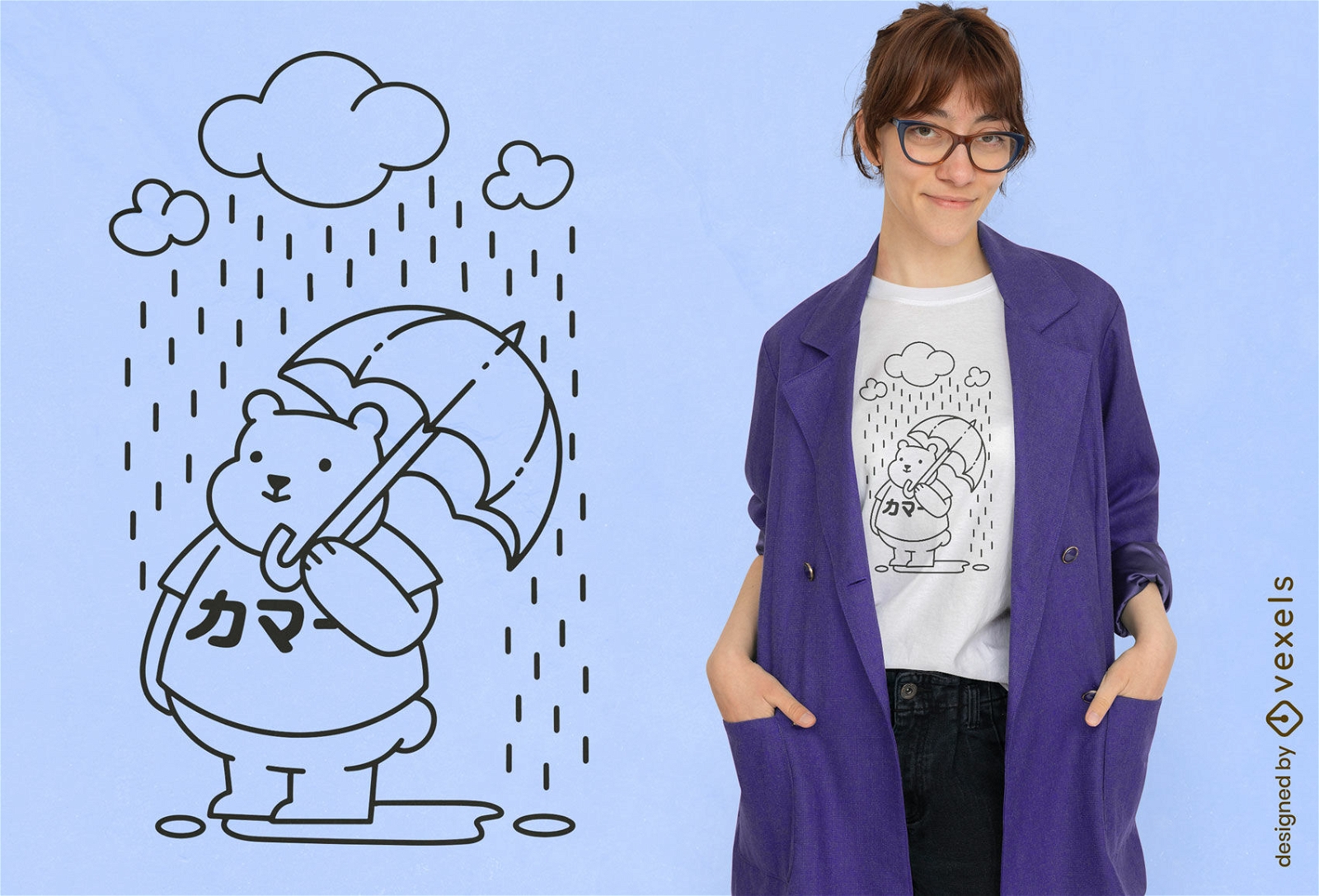 Cute bear under umbrella and rain t-shirt design