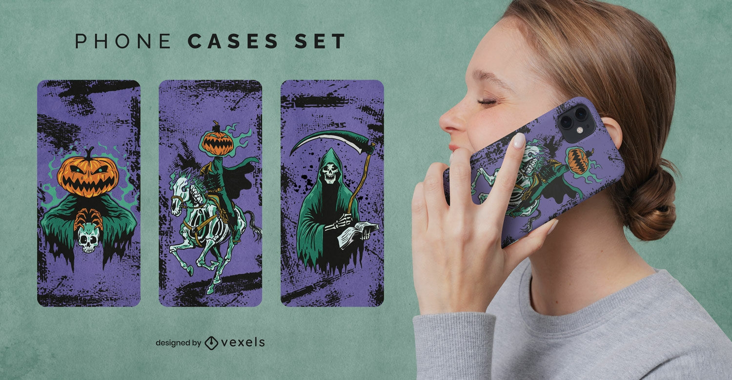 Conjunto de capas de telefone de monstros de Halloween