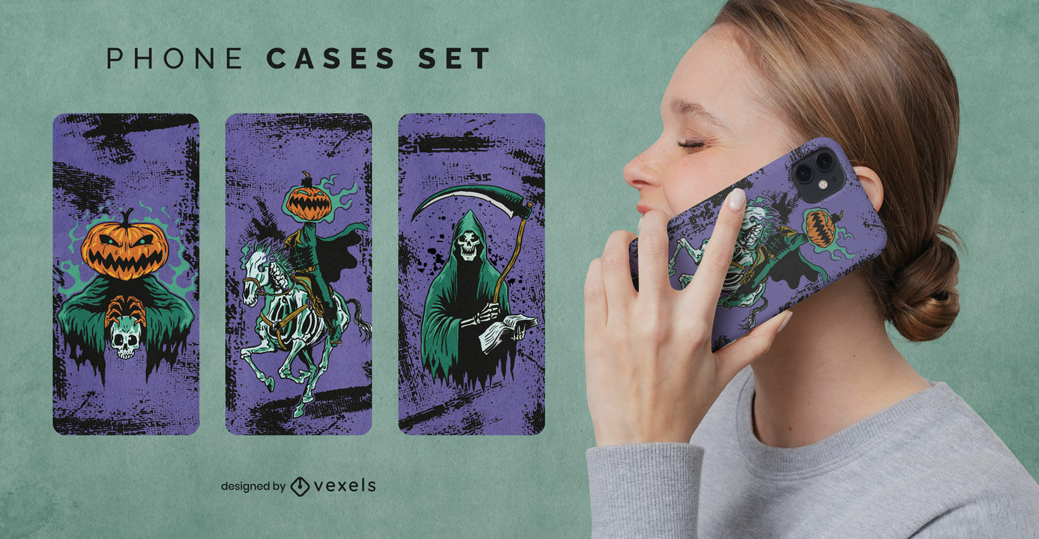 Conjunto de fundas de teléfono de monstruos de Halloween