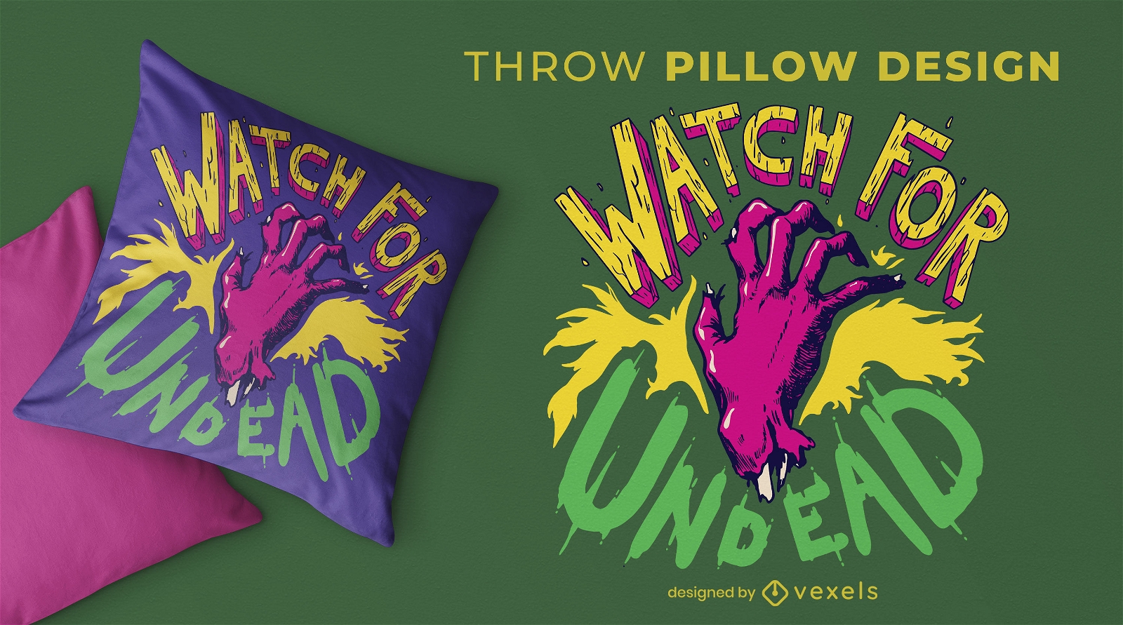 Zombie hand throw pillow design