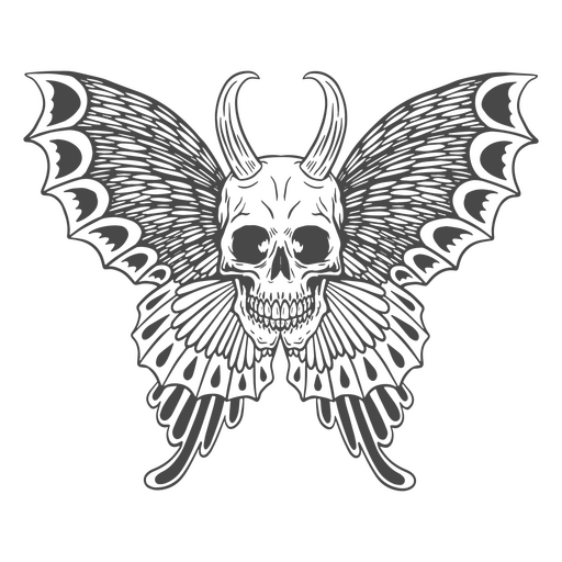 Kunstcharakter der Halloween-Schmetterlingsschädellinie PNG-Design