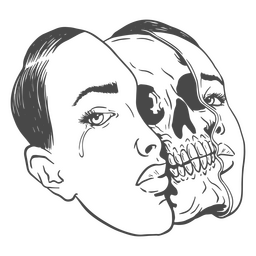 Personaje de arte de línea de cráneo de mujer de Halloween Diseño PNG