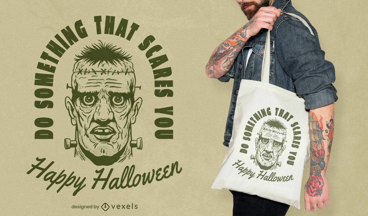 Diseño de bolsa de asas de Halloween de Frankenstein