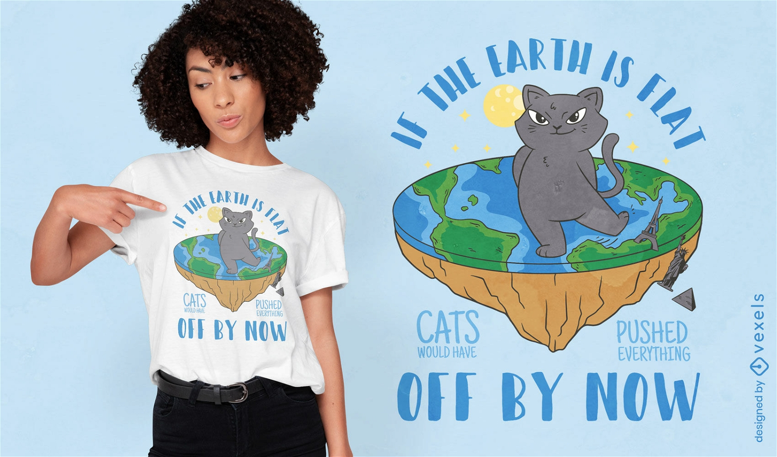 Design de t-shirt de citação engraçada de gato de terra plana