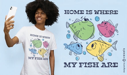 Diseño lindo de camiseta de dibujos animados de mascotas de peces