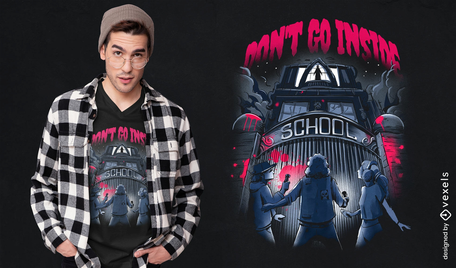 Haunted School Halloween T-Shirt-Design