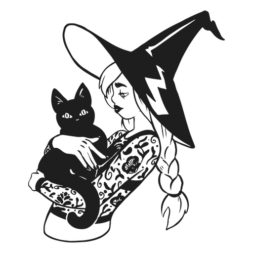 Junge Hexe mit einer schwarzen Katze PNG-Design