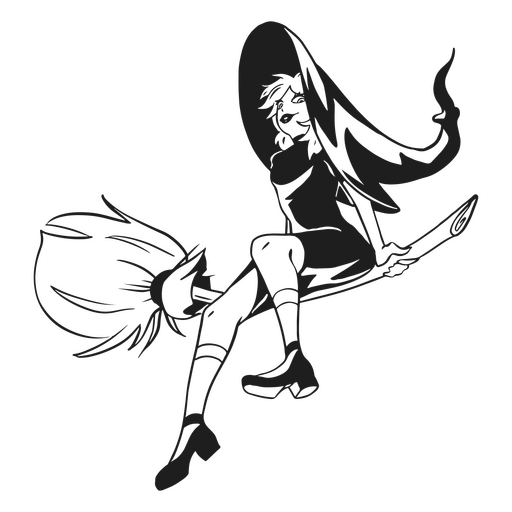 Young witch flying on a magic broom PNG Design