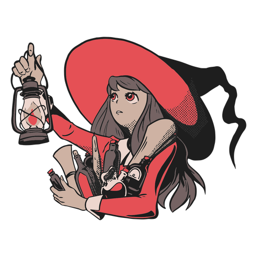 Young witch with a lamp PNG Design