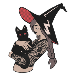 A jovem bruxa e o seu gato - Dia das Bruxas - Coloring Pages for