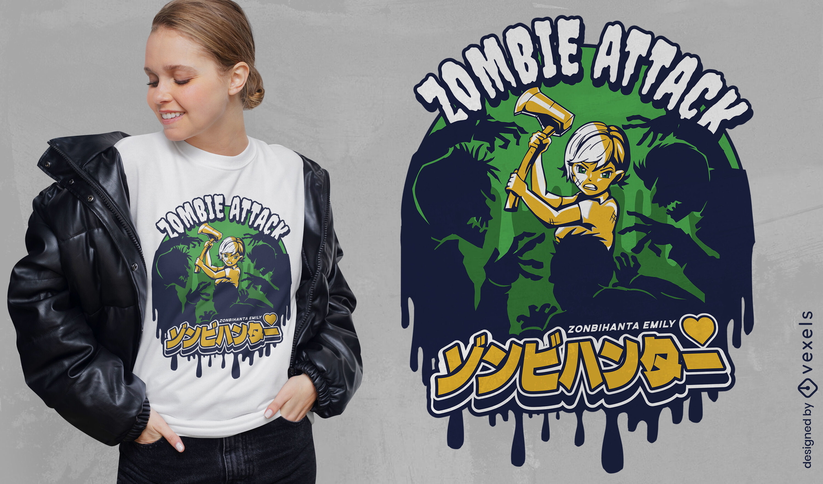 Diseño de camiseta de anime zombie attack