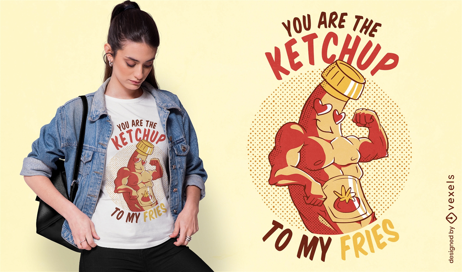 Diseño de camiseta con cita divertida de salsa de tomate y papas fritas