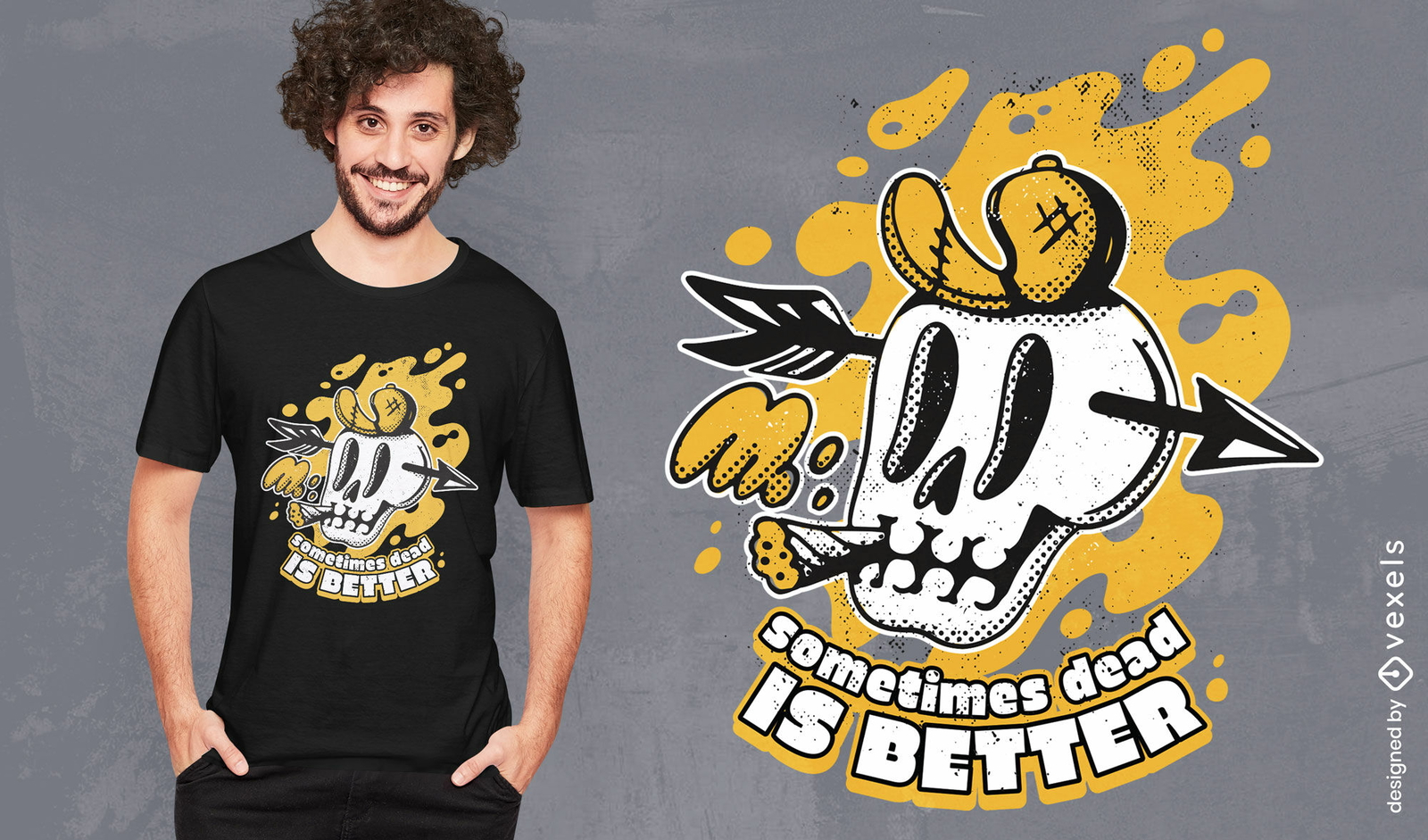 Cartoon-T-Shirt-Design des Halloween-Schädels Retro