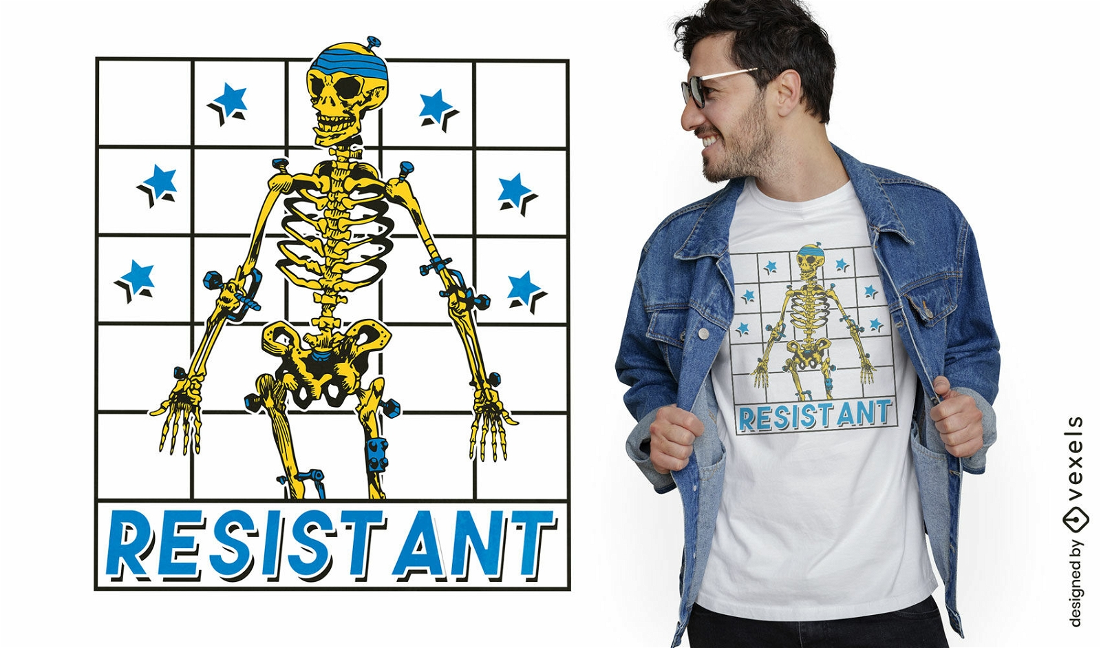 Design de camiseta de esqueleto de parafusos e pregos