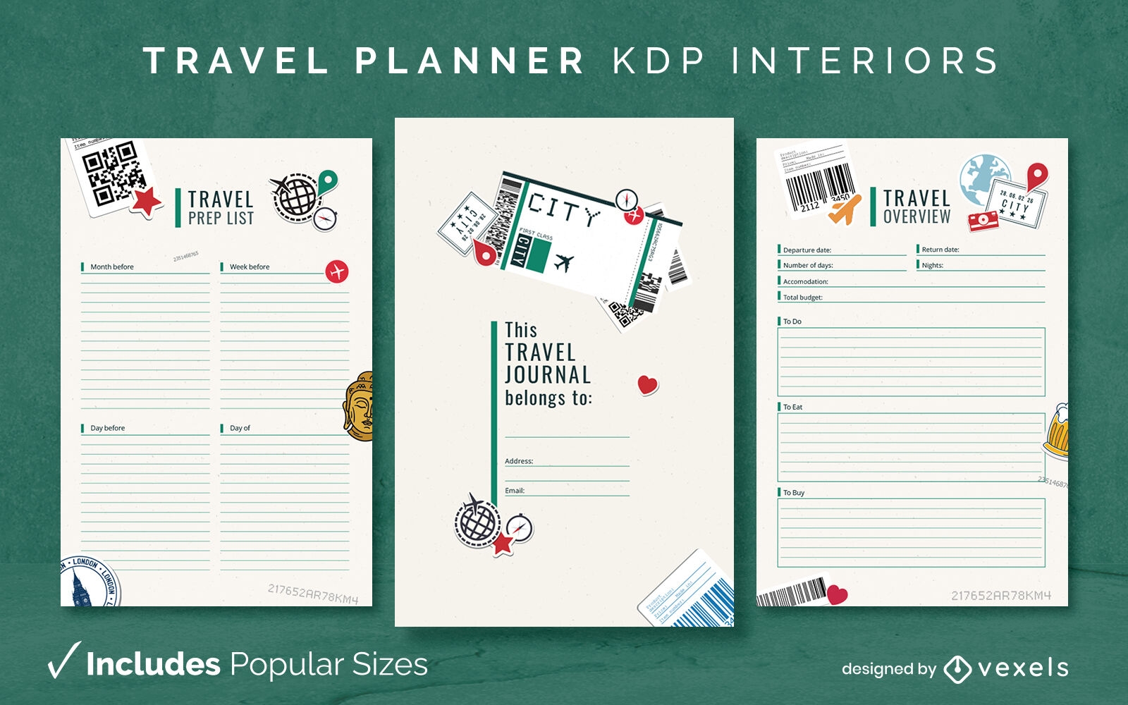 Travel planner stickers Diary Design Template KDP
