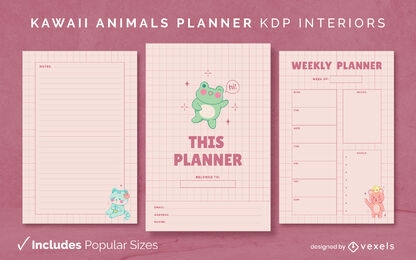 Kawaii animals Diary Design Template KDP