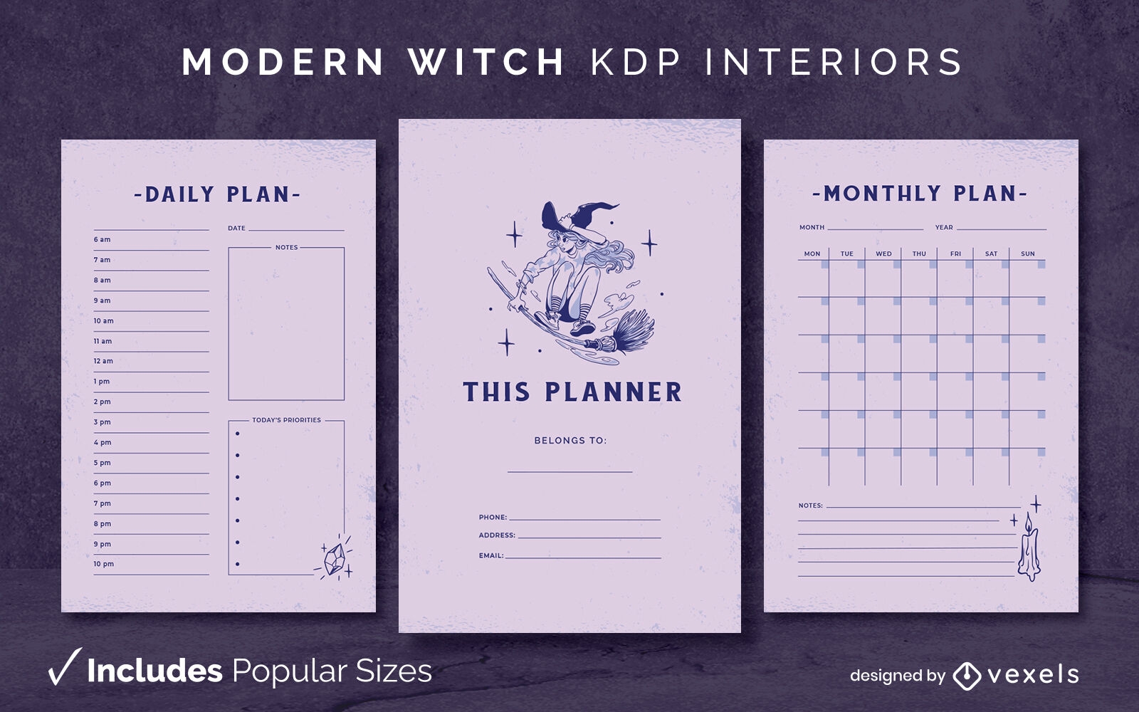 Modern witch Diary Design Template KDP