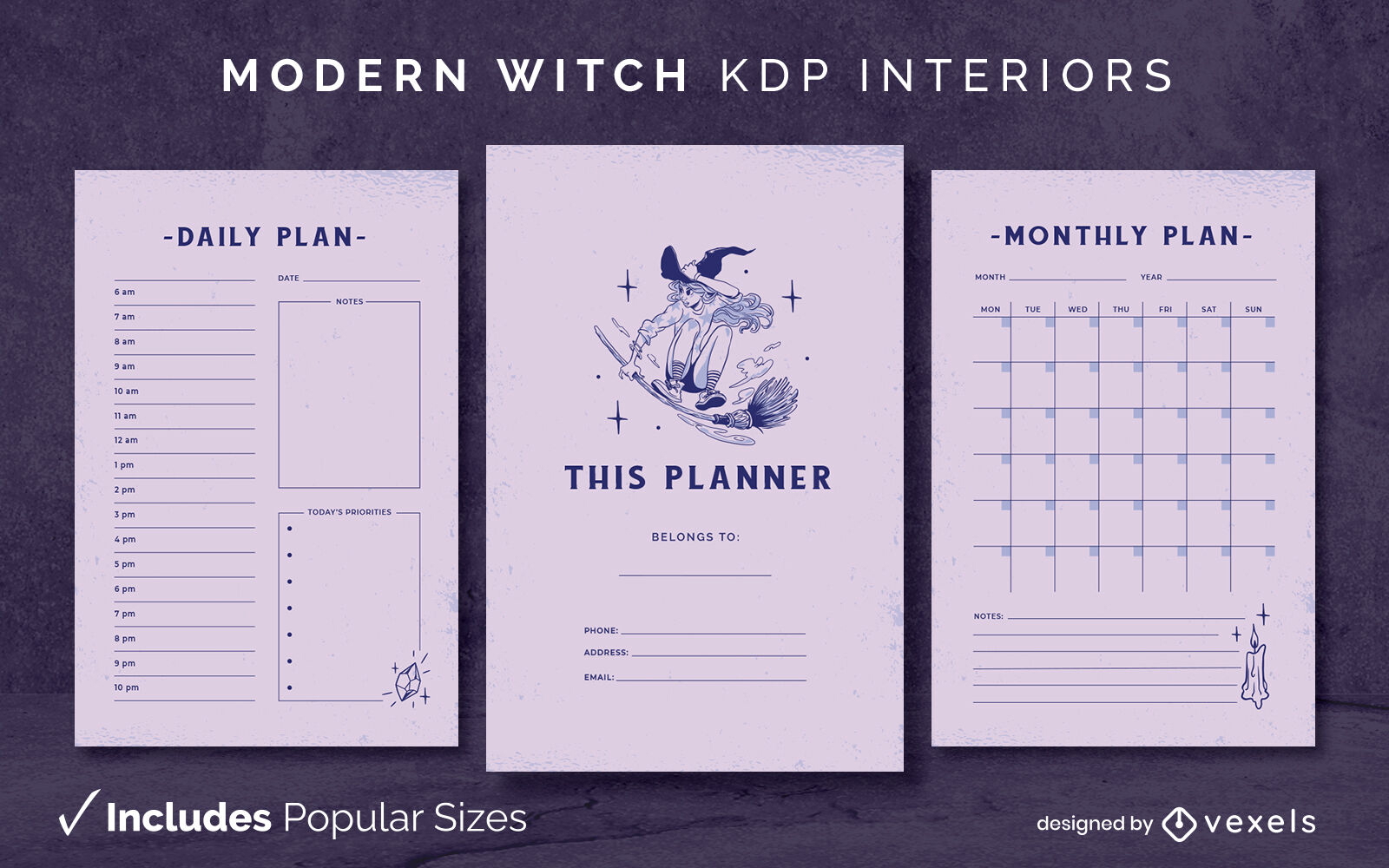 Modern witch Diary Design Template KDP