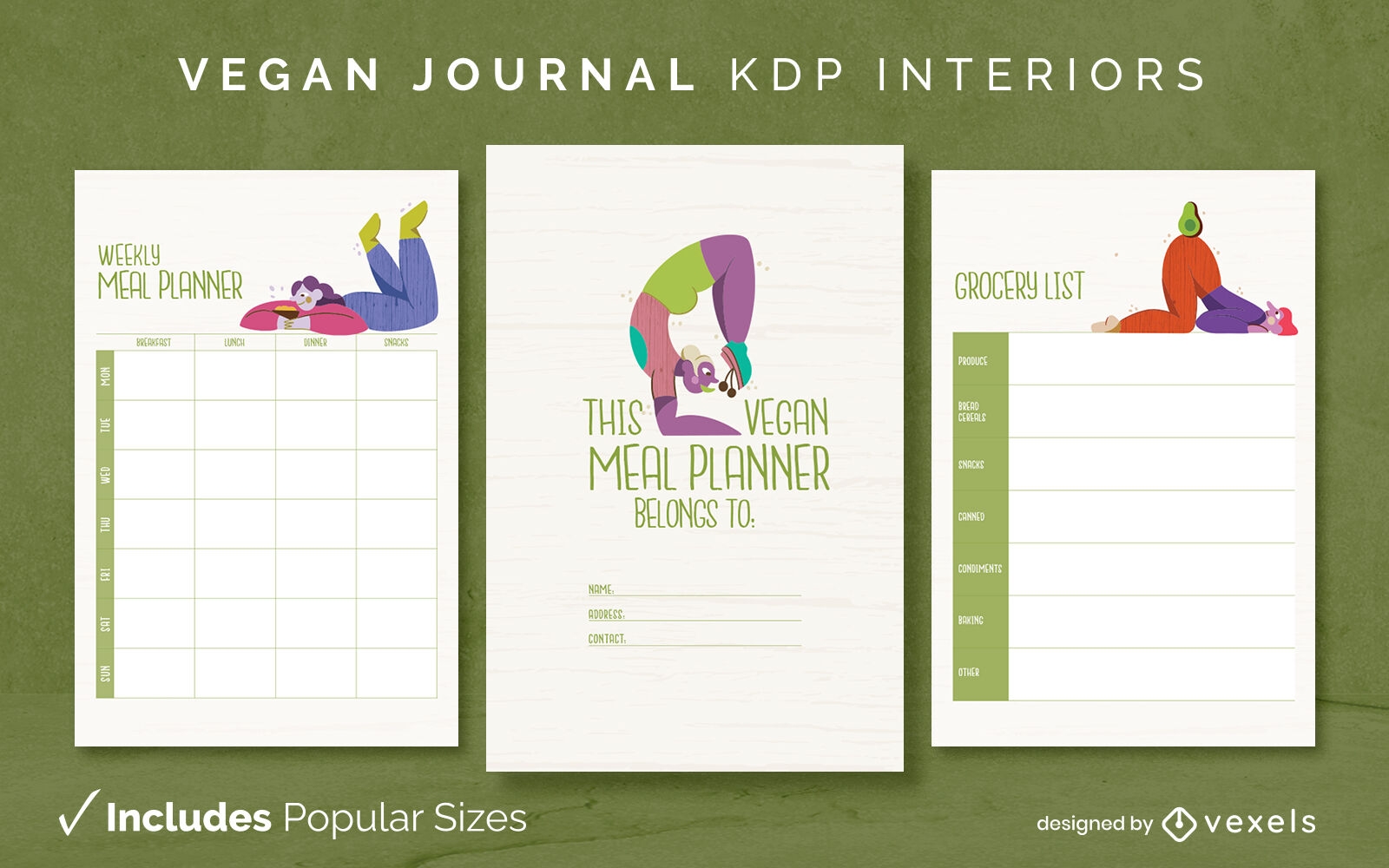 Modelo de design de diário de planejador vegano KDP