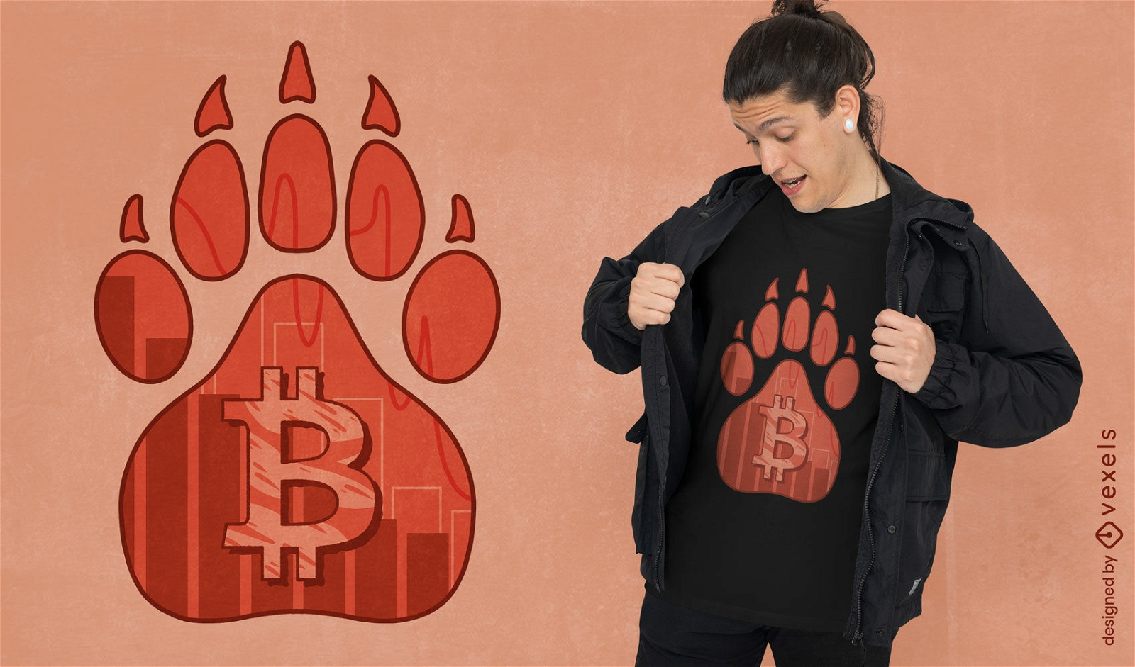 Bitcoin-Bären-Fußabdruck-T-Shirt-Design