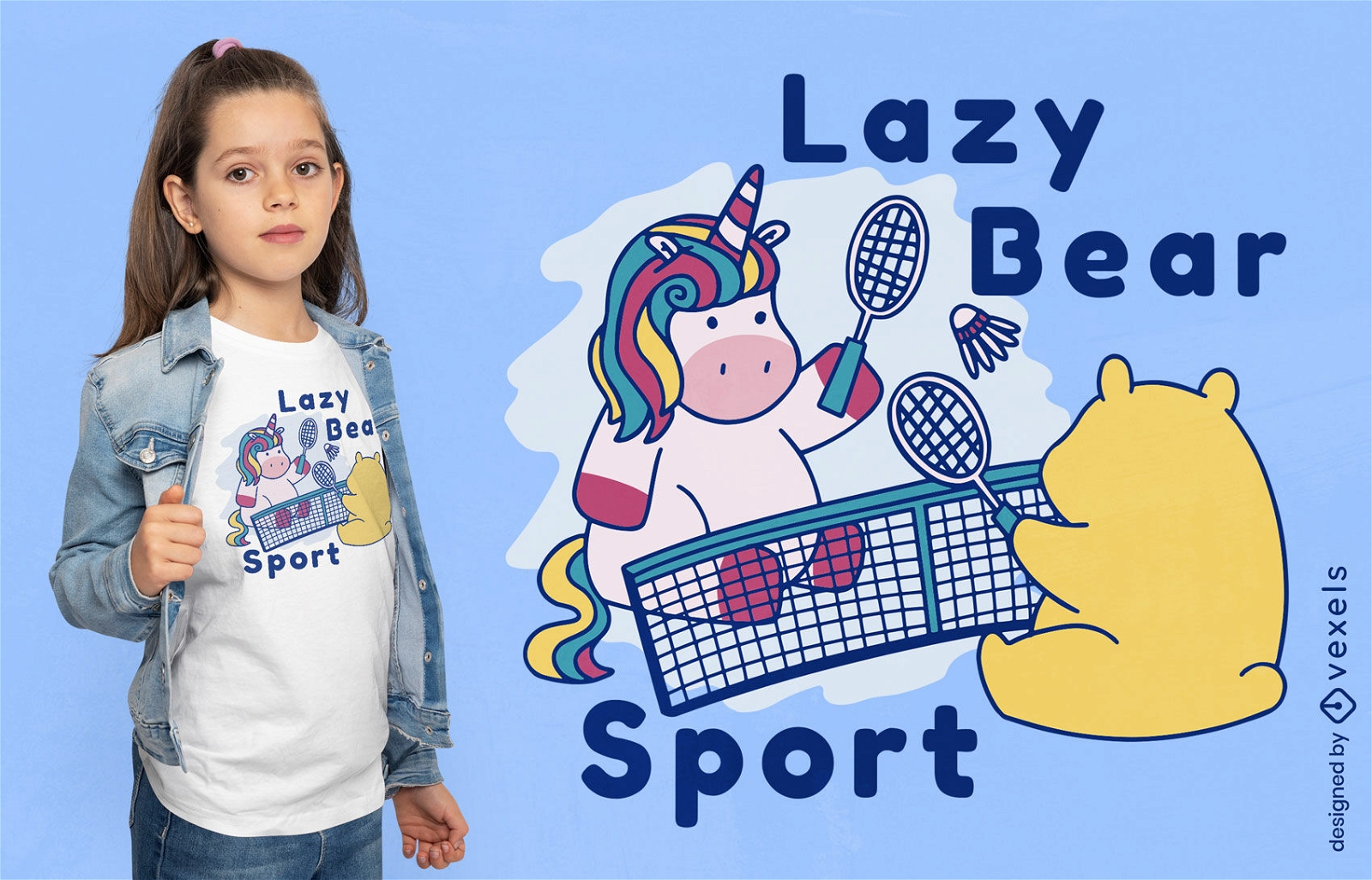 Bären- und Einhorn-Badminton-T-Shirt-Design