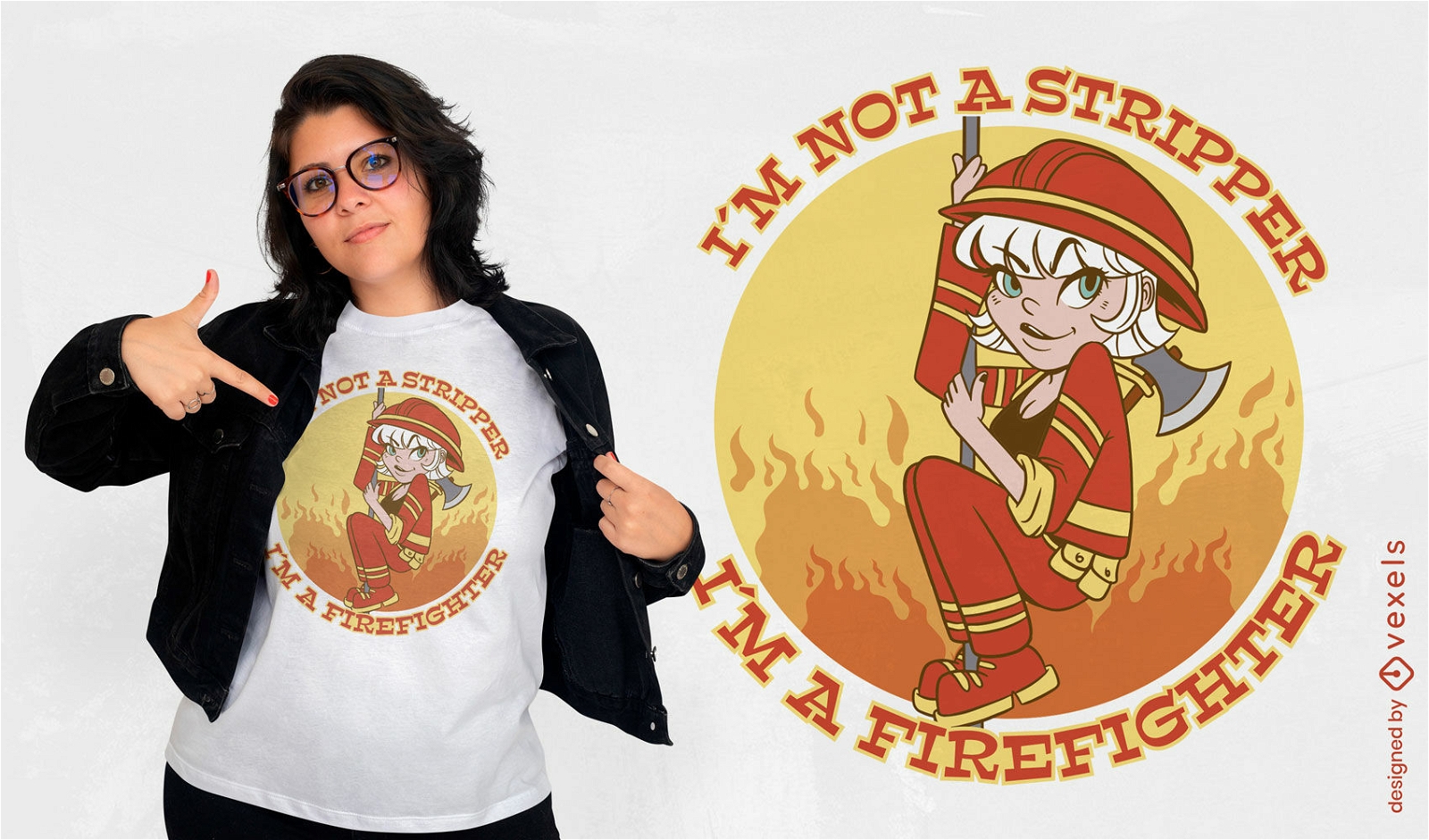 Lustiger Zitat-T-Shirt Entwurf der Feuerwehrmann-Frau