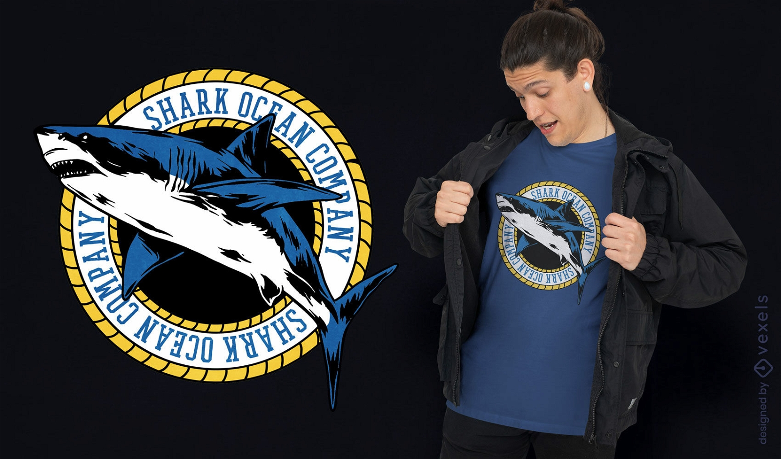 Design de camiseta do oceano de tubarão