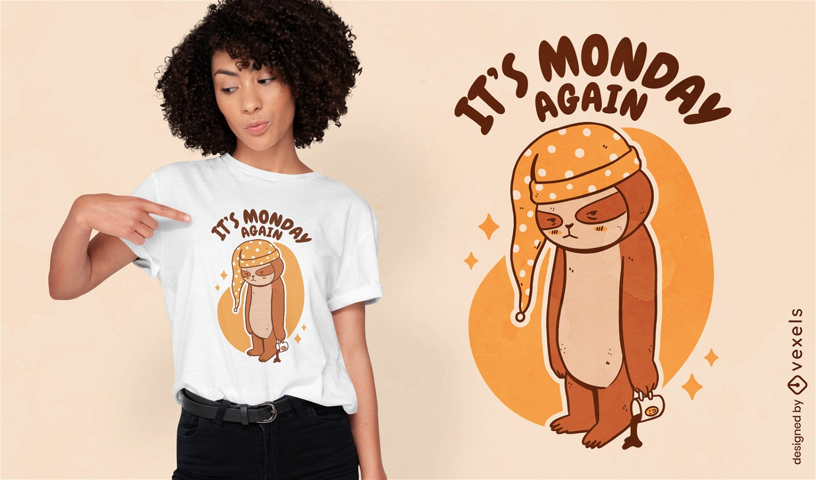 Monday sloth cartoon t-shirt design