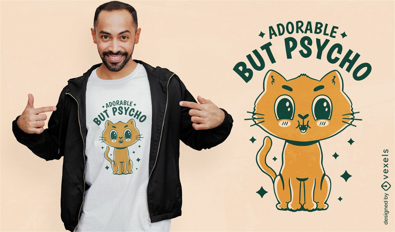 Design de camiseta de desenho animado de gato psicótico fofo
