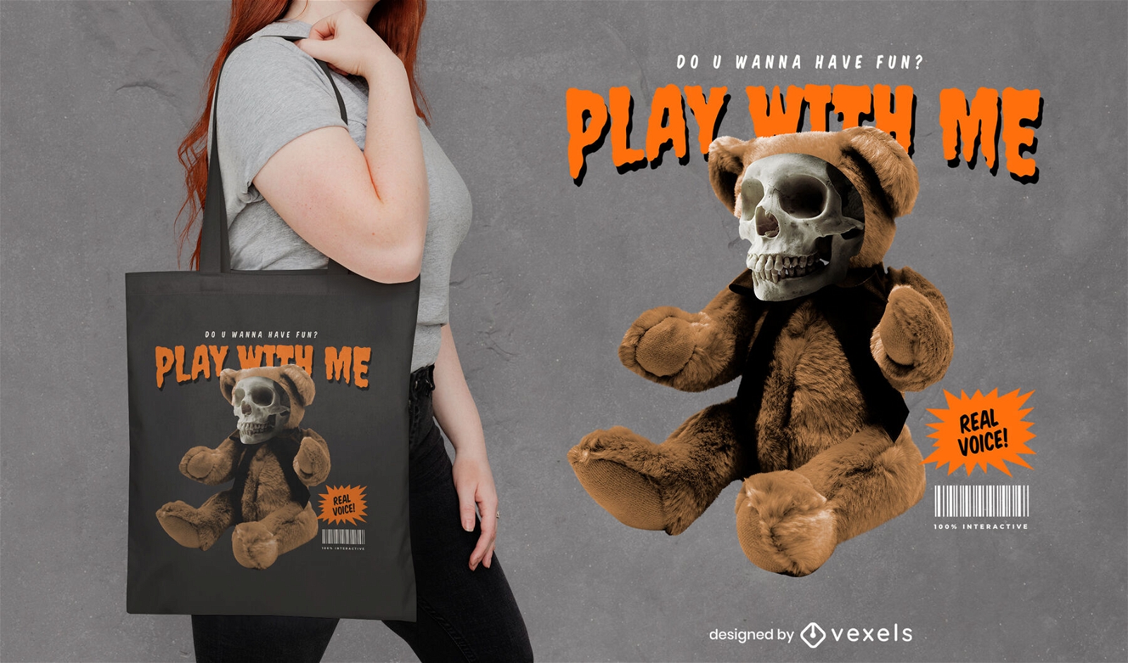 Evil teddy bear tote bag design