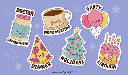 Kawaii objects and quotes sticker set