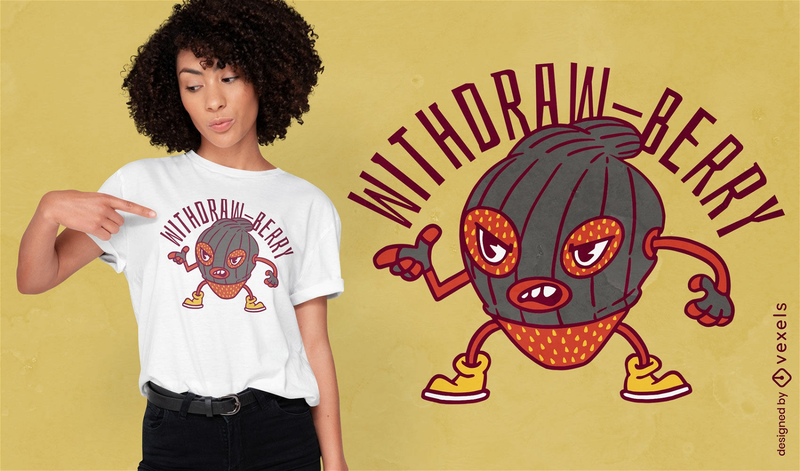 Design de t-shirt de desenho animado de crime de morango
