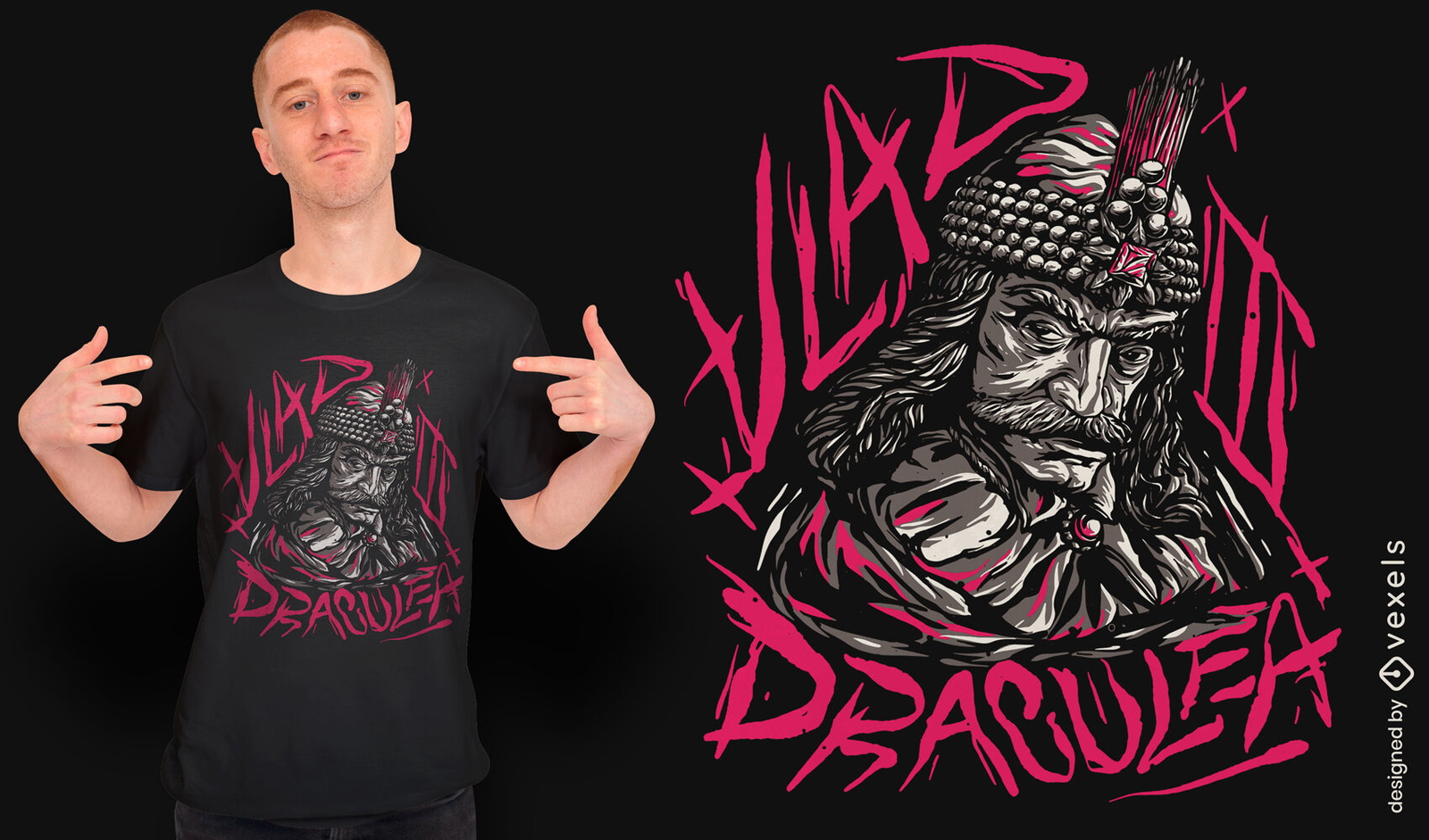 Diseño de camiseta de personaje de terror Draculea Vlad