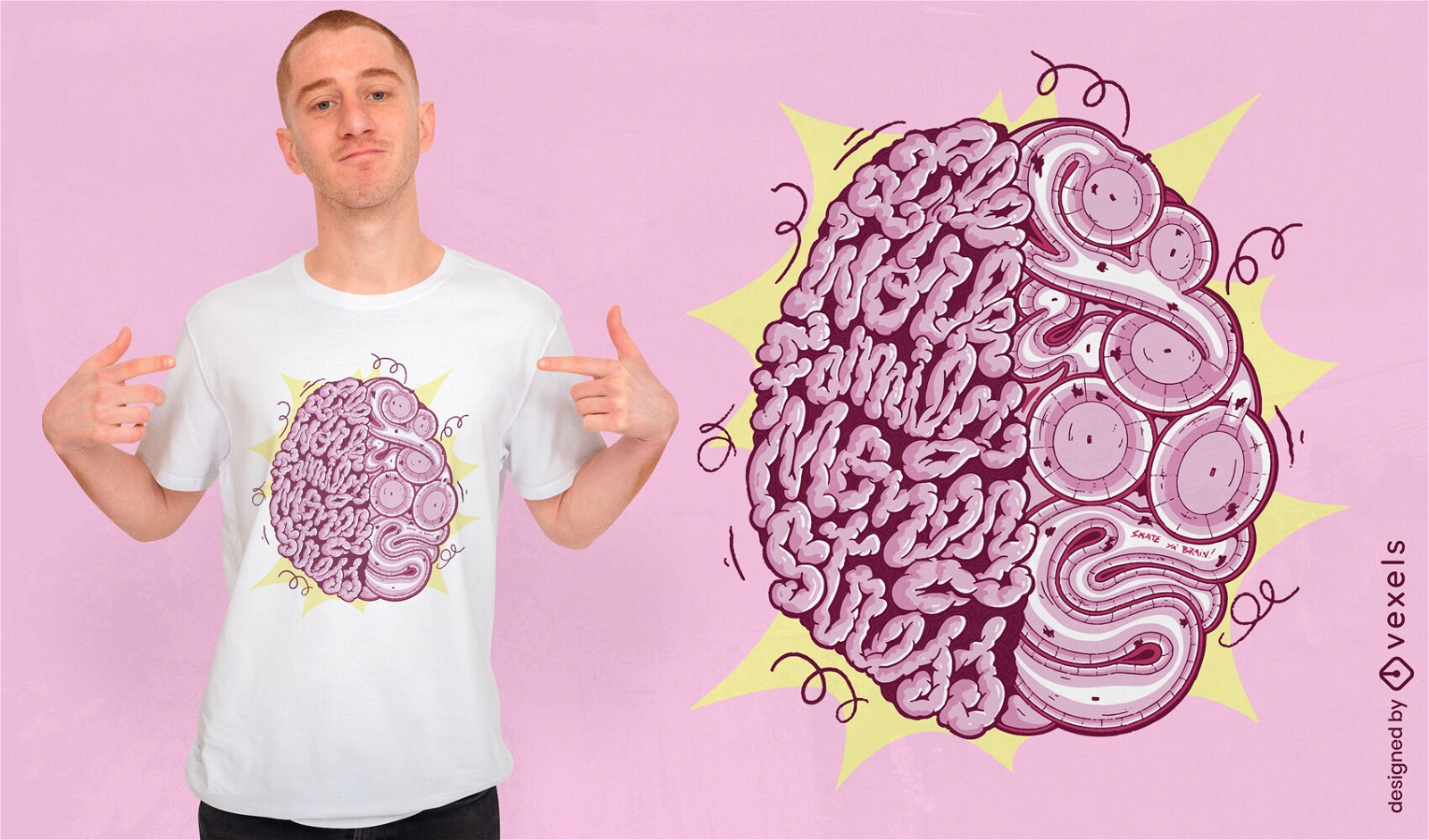 Diseño de camiseta de cerebro de skatepark.