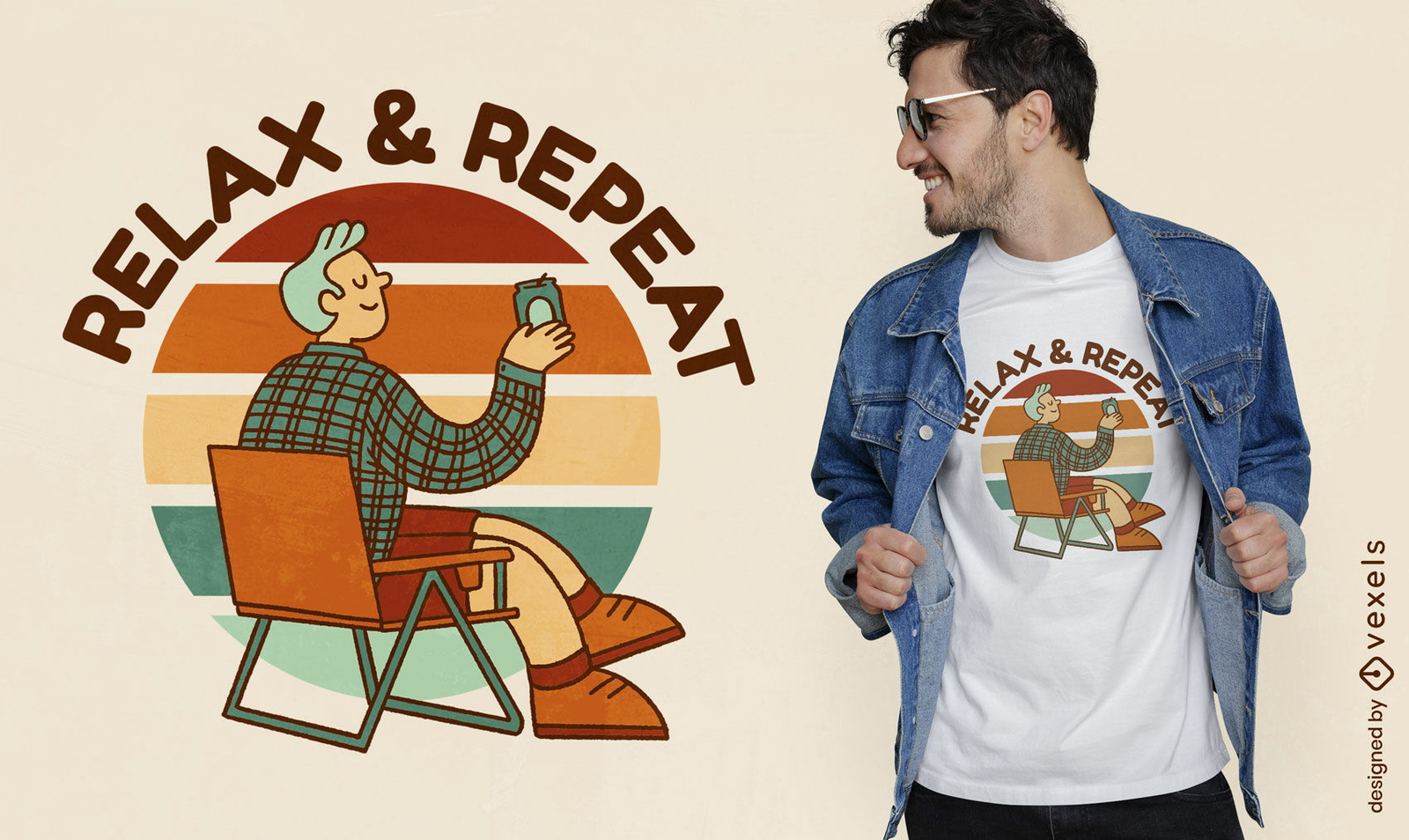 Design de camiseta de acampamento de relaxamento retrô