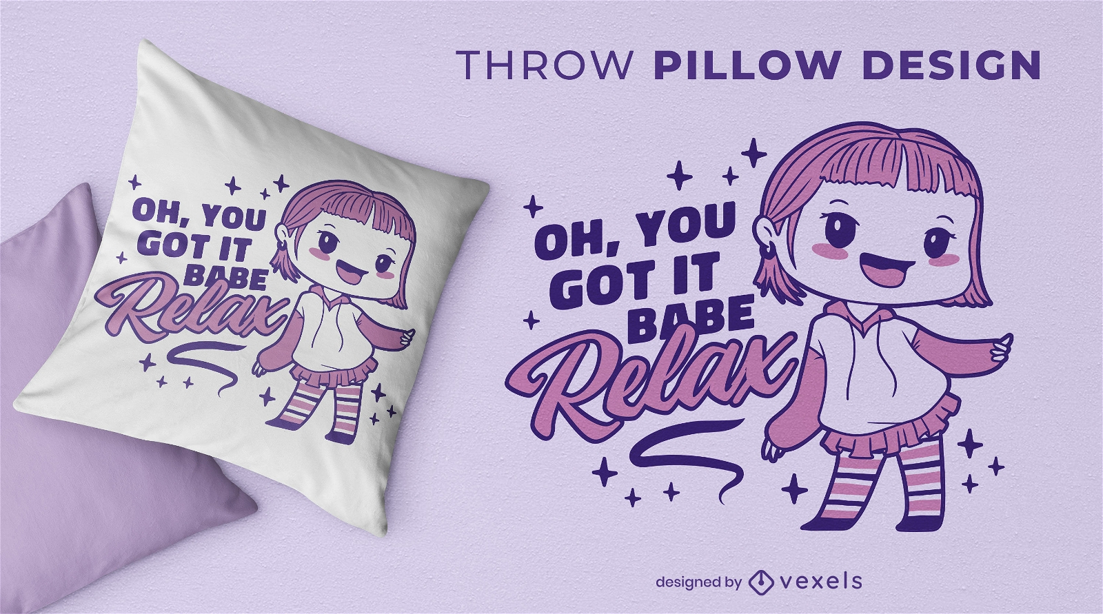 Cute cartoon girl throw pillow design