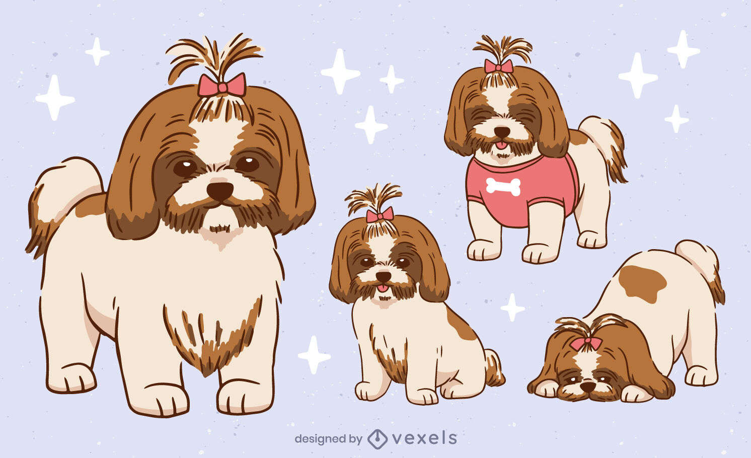 Shih tzu bonito conjunto de animais de cães de estimação