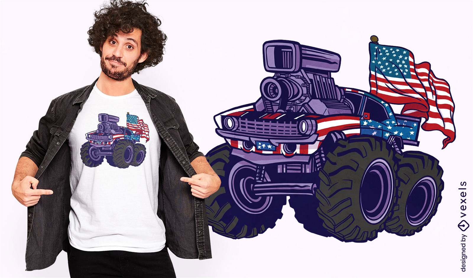 Diseño de camiseta de camión monstruo americano