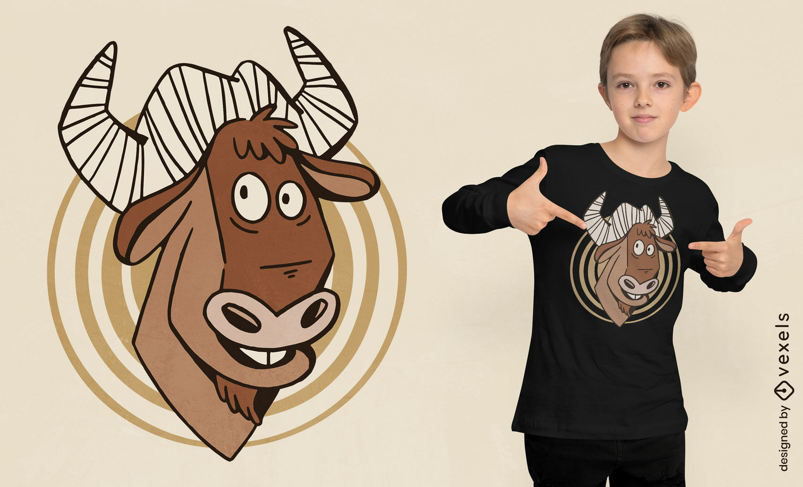 Diseño de camiseta de dibujos animados de animales gnu