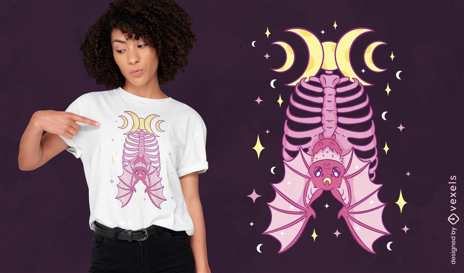 Diseño de camiseta de murciélago de bruja mística