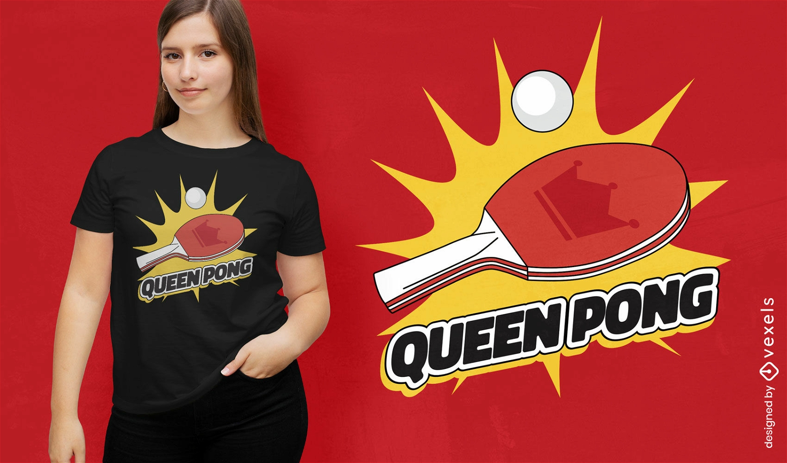 Diseño de camiseta de reina de ping pong.