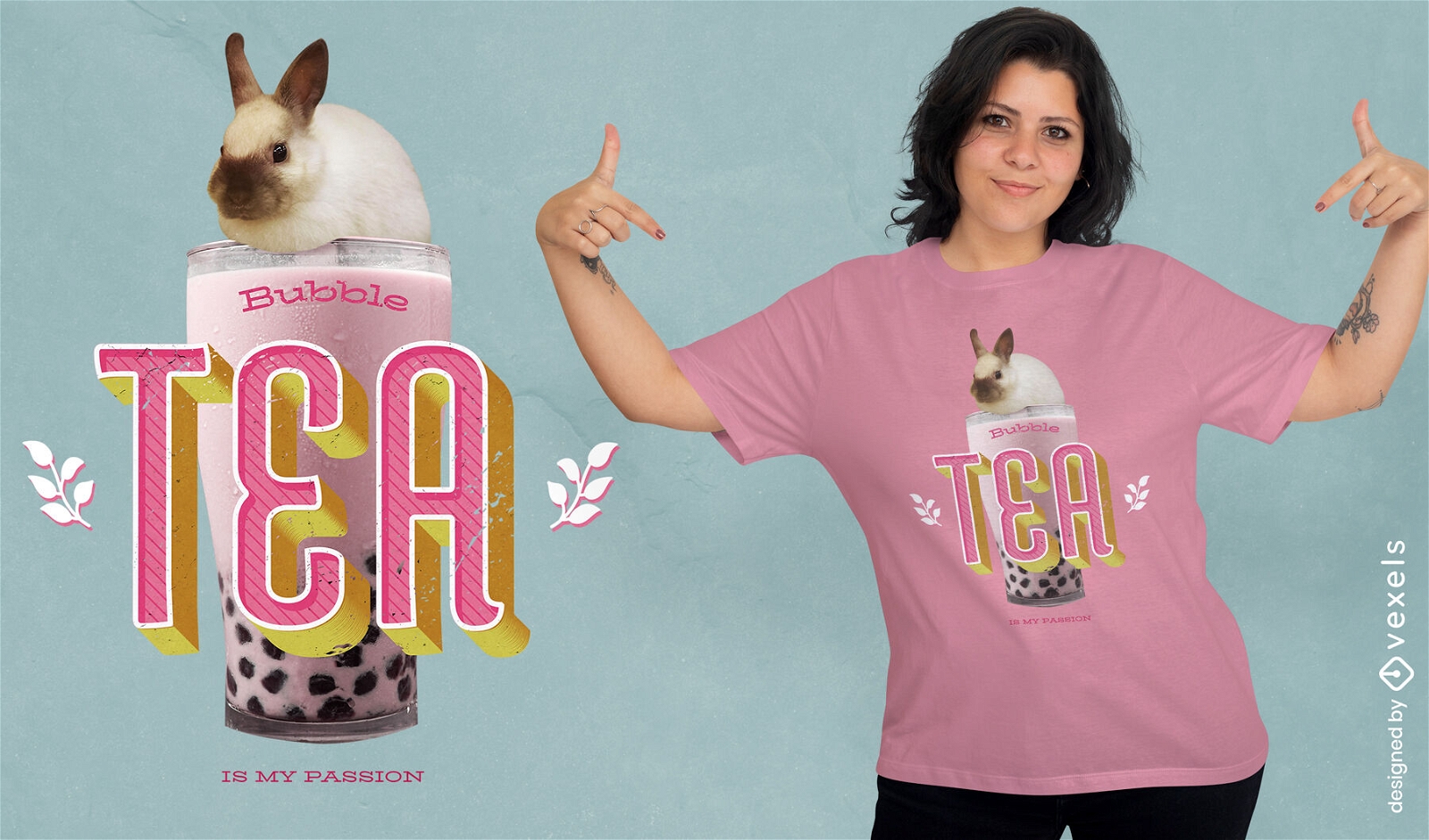 Bunny bubble tea psd t-shirt design