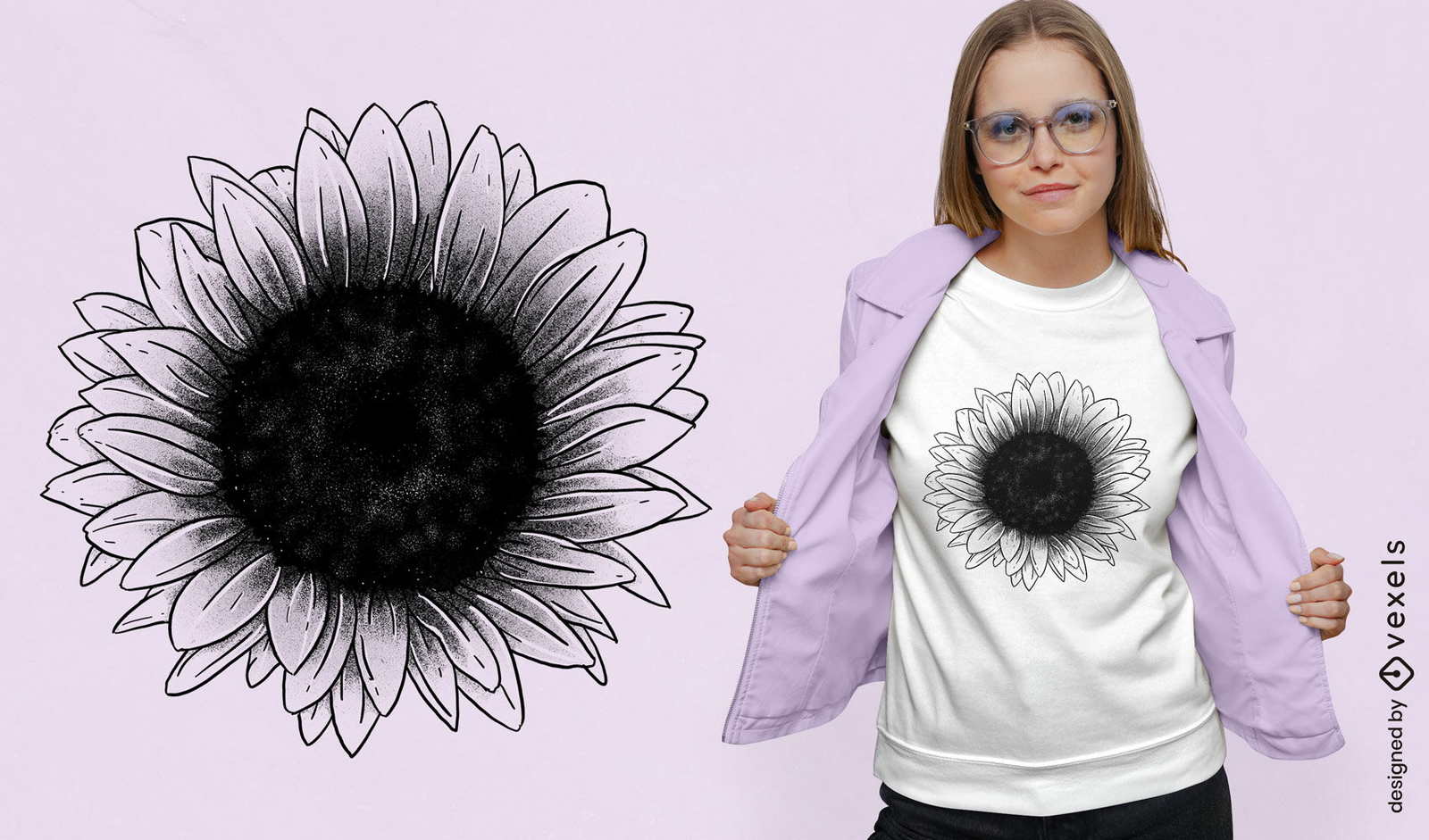 Diseño de camiseta de girasol negro.